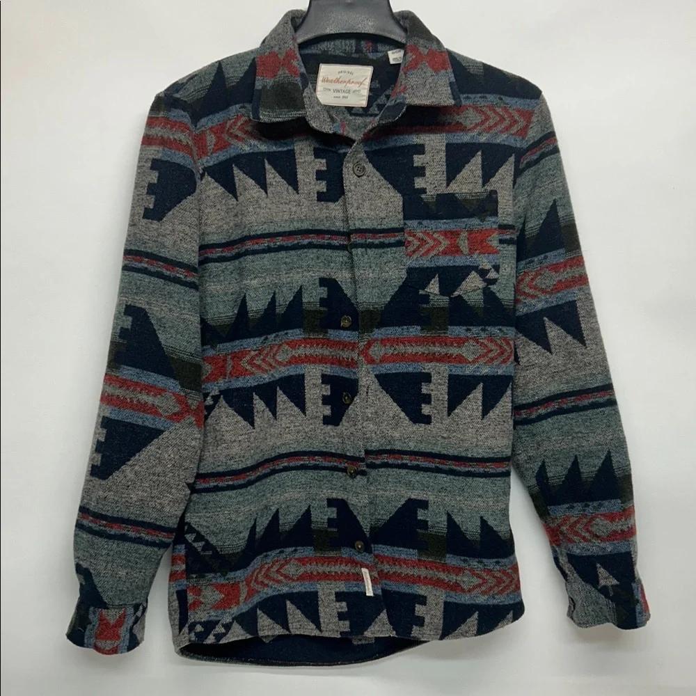 Weatherproof Men's Blue gray Sweater aztec cowboy small wool jacket western